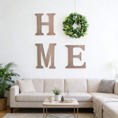Panneau de maison en bois avec couronne de plante artificielle bricolage maison de ferme murale décorative lettres en bois pour décoration murale rustique, C4