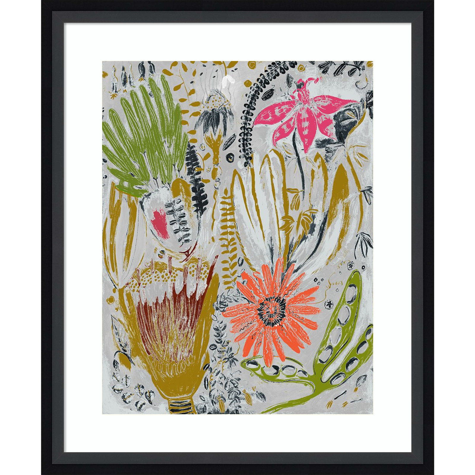 Tropical Blooms by Maya Woods, Black, 14" W x 17" H
