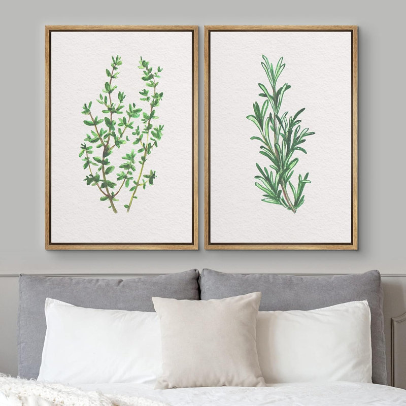 «Green Thym and Rosemary Duo», ensemble de 2 reproductions encadrées sur toile, Naturel, H 24 po x l 16 po