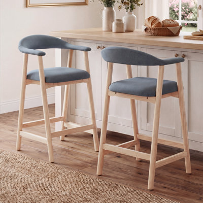 Contemporary Upholstered Bar Stool With Wood Legs And Curved Back