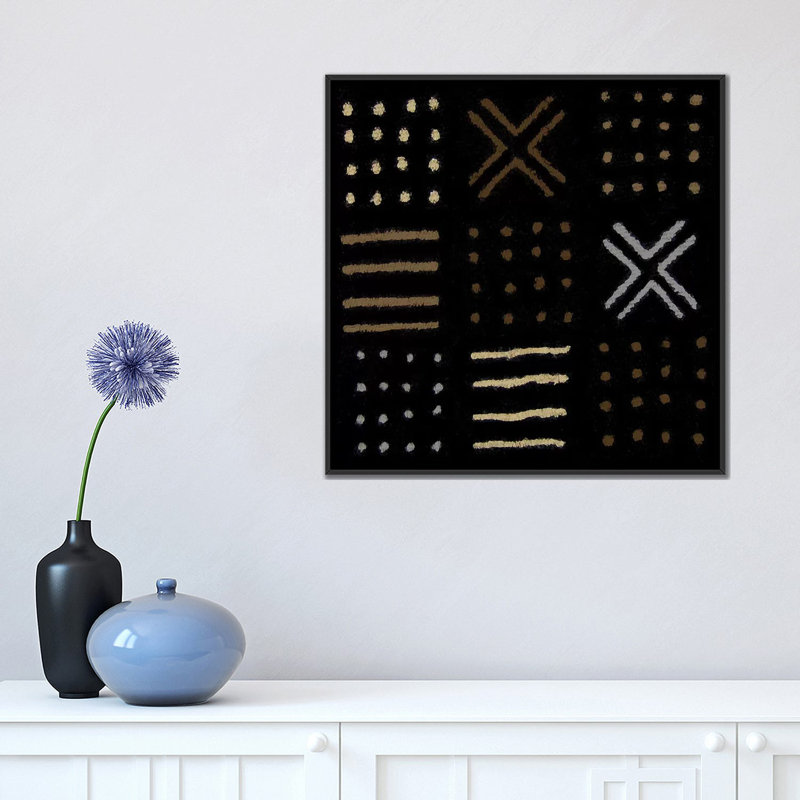 «Mudcloth Geometric Design II», impression sur toile, H 18 po x l 18 po x P 1,5 po, Toile avec cadre noir, Pas de tapis