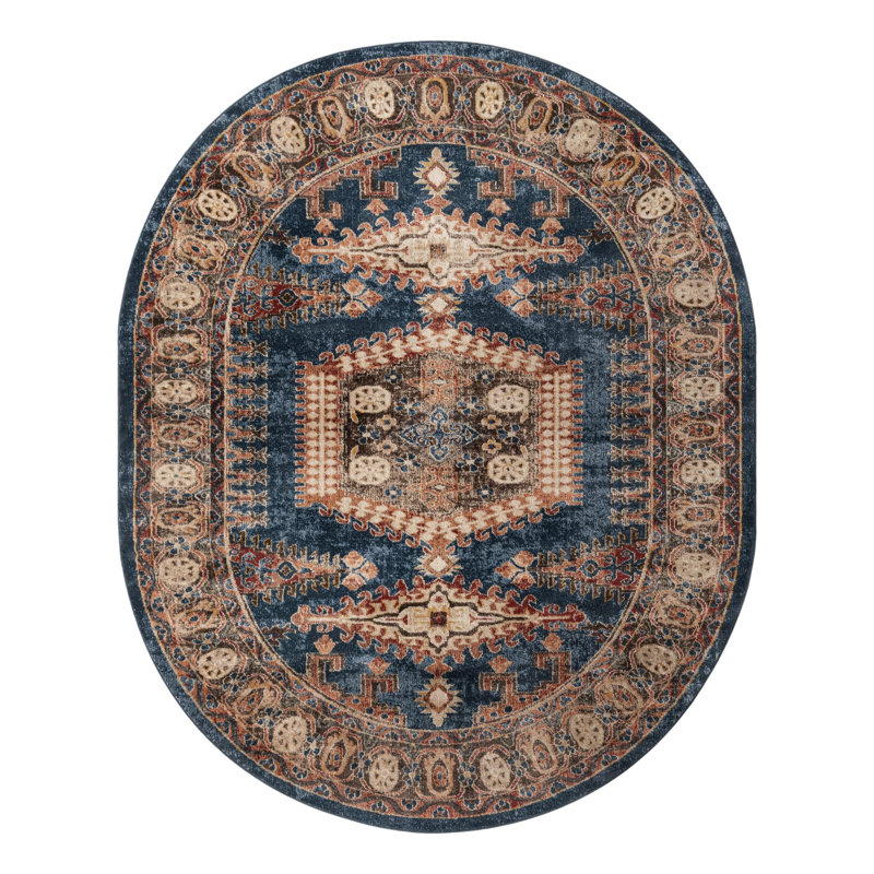 Tapis bleu foncé / brun Vern, Blue/Brown, Oval 5'3" x 8'