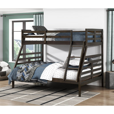 78 po x 59,5 po x 63,5 po, 1 pièce, en bois, lit superposé simple au-dessus d'un lit double, brun foncé, style classique