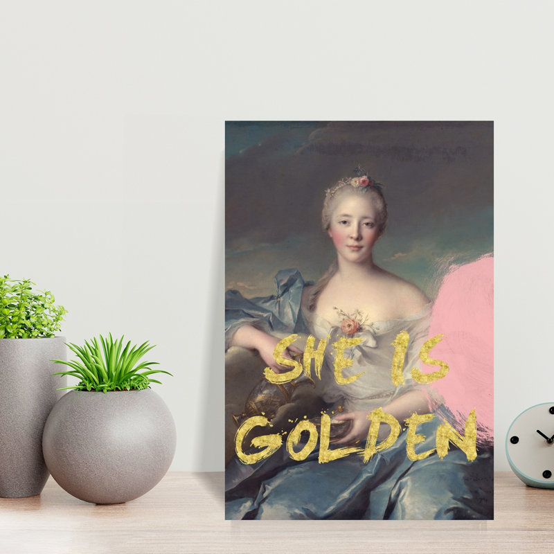 She Is Golden Portrait Contemporary Elegant Modern Portrait Wall Art Print 1 Piece Wrapped Canvas Wall Art