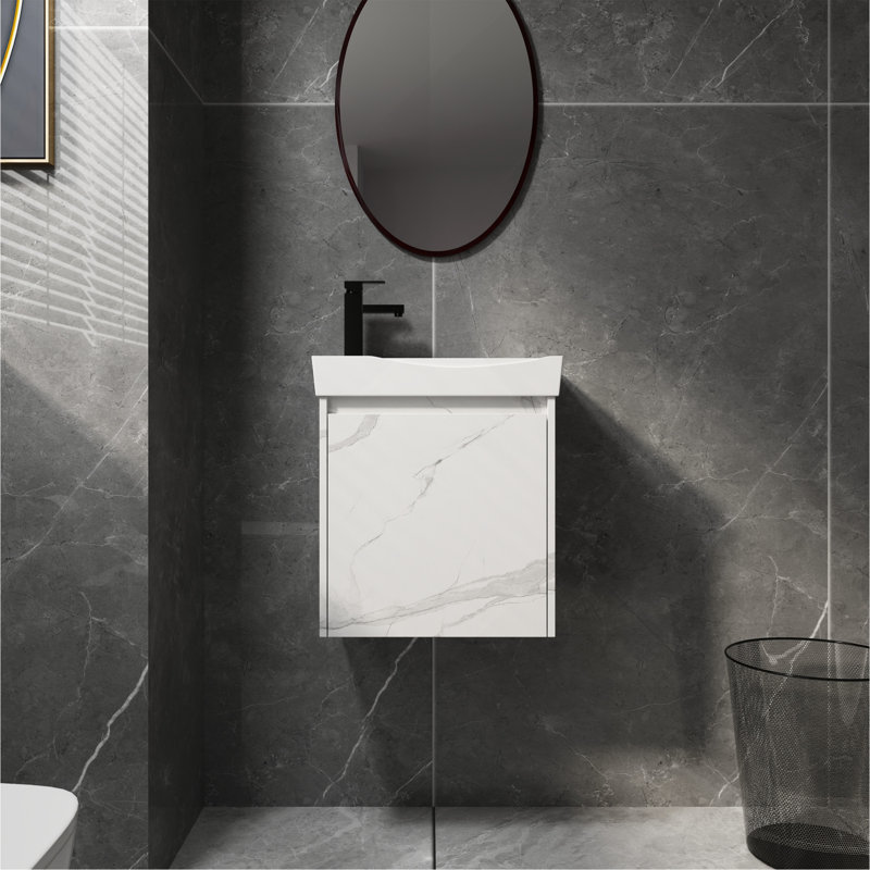 Ensemble de meuble-lavabo mural 20 po avec lavabo en céramique, armoire de rangement avec portes, ensemble d'armoire de salle de bain