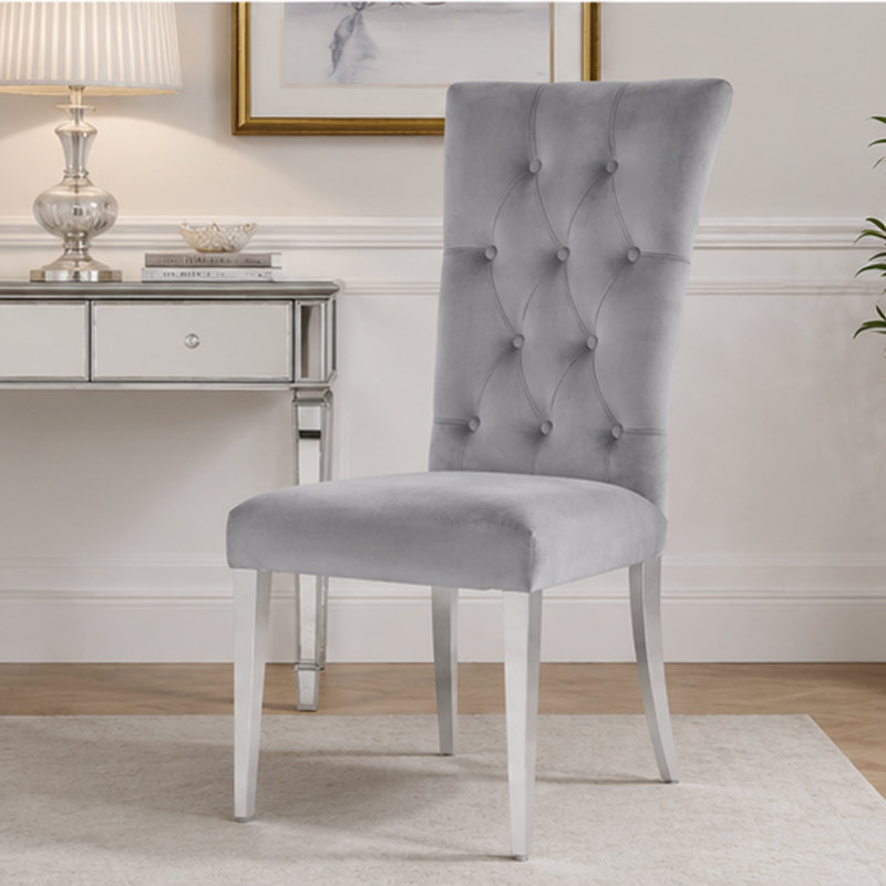 Chaise d'appoint en velours capitonné Hastie, gris
