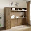 Lit escamotable avec garde-robe, tiroirs et tablettes ouvertes, bois antique