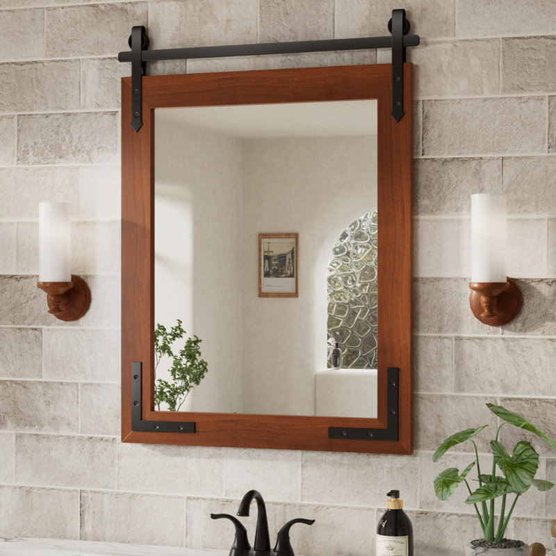 Miroir décoratif Brunilda Rustic Farmhouse, 28 po x 20 po, Marron foncé