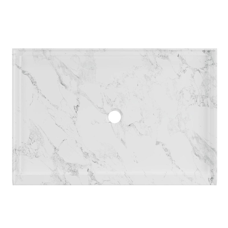 Base de douche 48 po x 32 po, résine et fibre de verre, bac de douche à drain central, blanc Jazz
