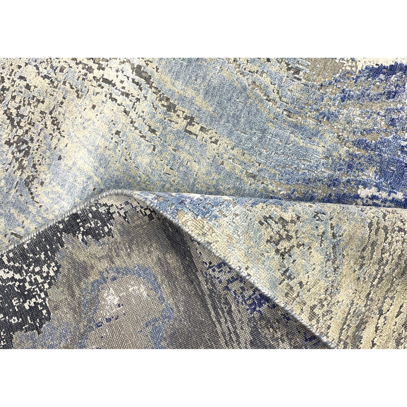 Tapis rectangulaire argent / bleu / noir / ivoire, Rectangle de 5 pi x 8 pi
