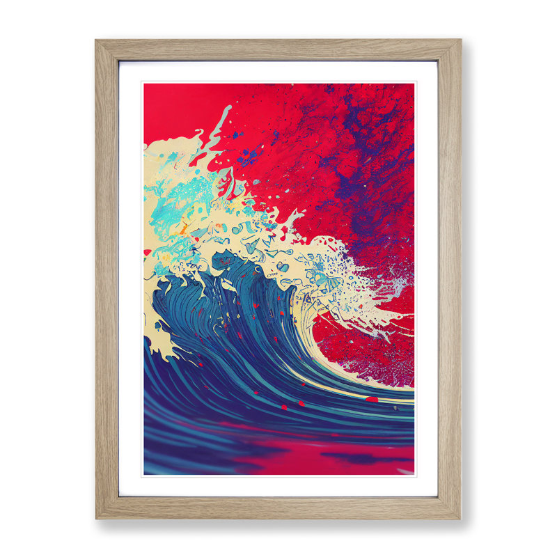 Colourful Ocean Wave No.2 Abstract - Single Picture Frame Painting, 64cm H x 46cm W x 2cm D, Oak