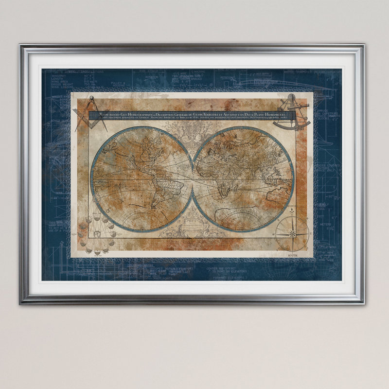 « blueprint of the world », reproduction de peinture à l’acrylique encadrée, Argent, H 30 po x l 40 po x P 1,5 po