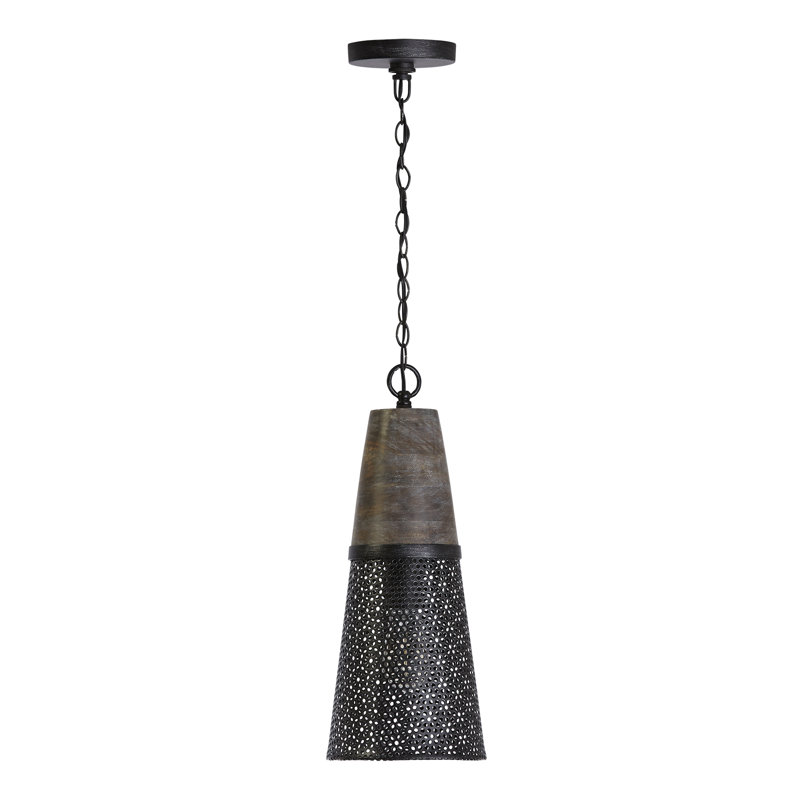 Luminaire suspendu conique à 1 lumière avec accents métalliques Gilford, Grange