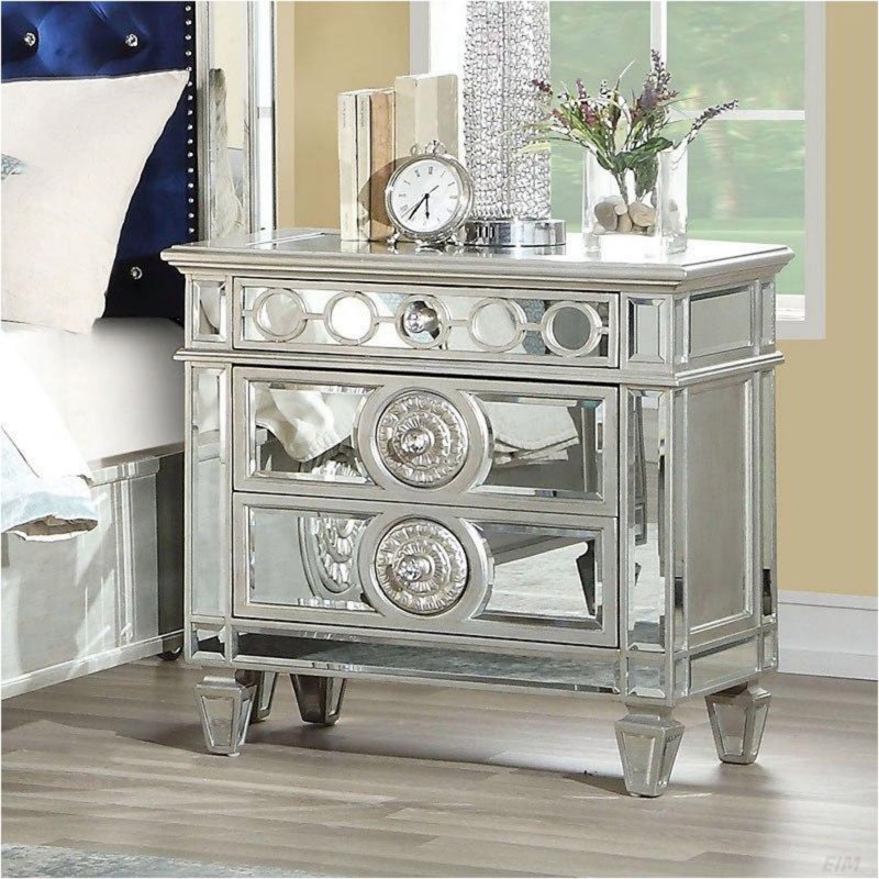 Glam Luxury Bedroom Mirrored Finish Nightstand With 2 Drawers Wooden Furniture 1Pc