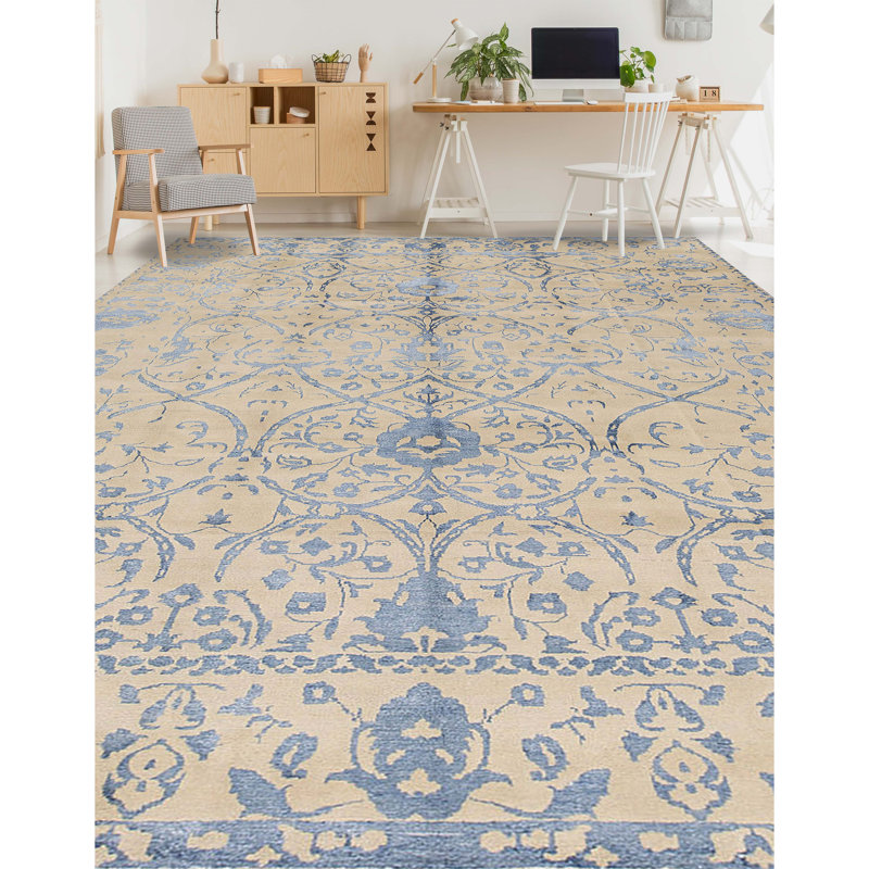 Windsom Oriental Area Rug in Beige/Blue, Rectangle 8'11" x 11'9"