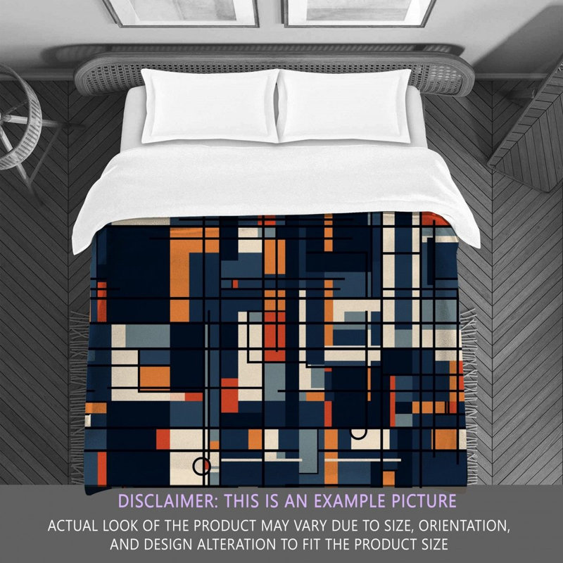 Housse de couette à motif géométrique Mondrian Bedding 4509, Édredon simple extra long, Noir et bleu marine