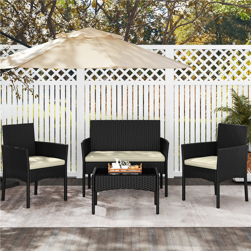 Colour Outdoor All Weather Wicker 4 - Person Seating Group with Cushions, Beige, Black
