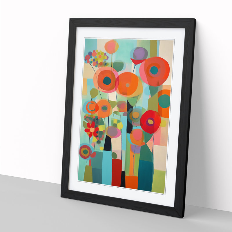 Floral Flowers Retro Vol.9 Framed Print, Black, 64cm H x 46cm W x 2cm D
