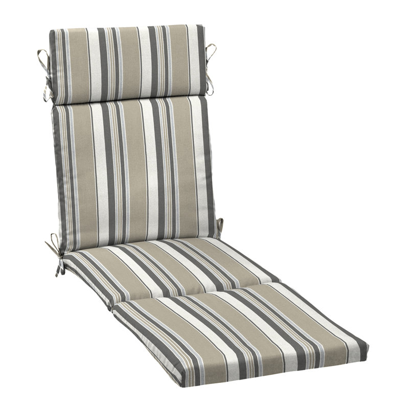 Taupe Grey Boardwalk Stripe Outdoor Chaise Lounge Cushion