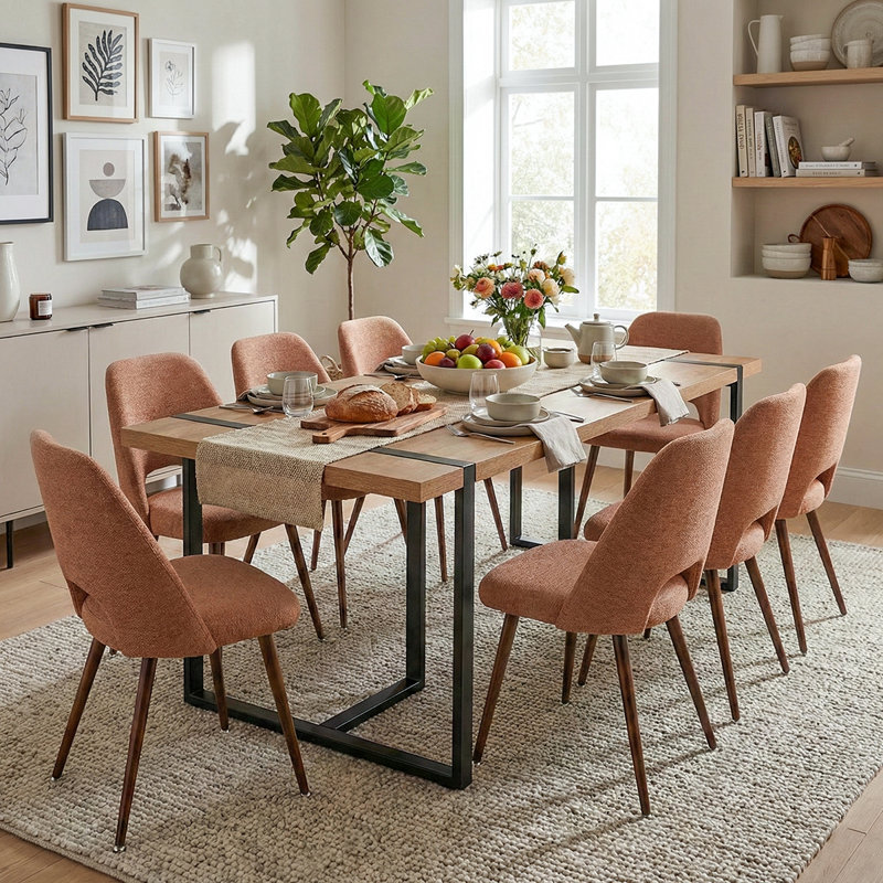 Ensemble de 8 chaises de salle à manger rembourrées Mid-Century avec pieds en métal, Terra