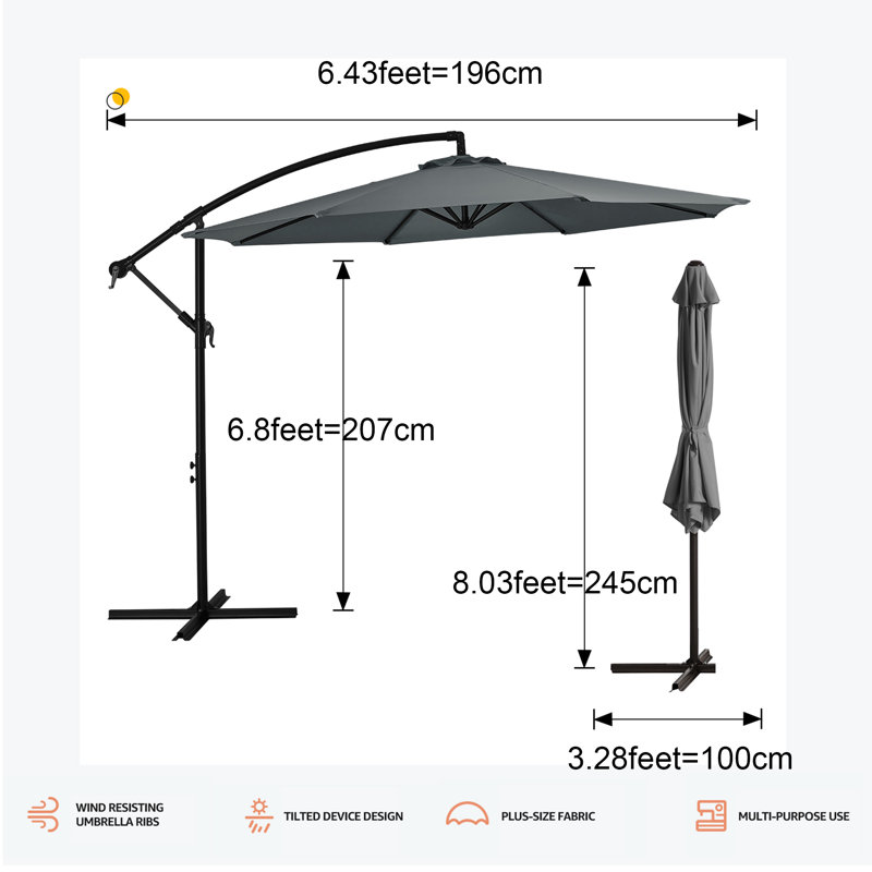 Parasol en porte-à-faux 10 ', Gris