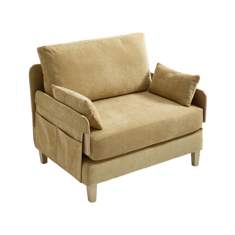 Chenille Upholstered Convertible Chair, Mustard Yellow