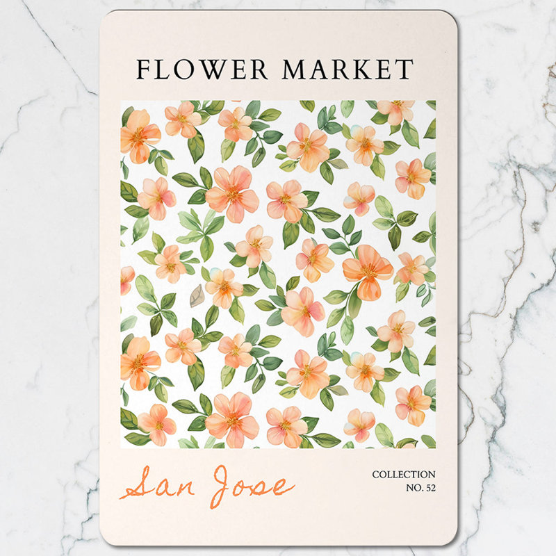 Flower Market Collection Placemat And Coaster Set Floral Artwork On Wood Base No 52