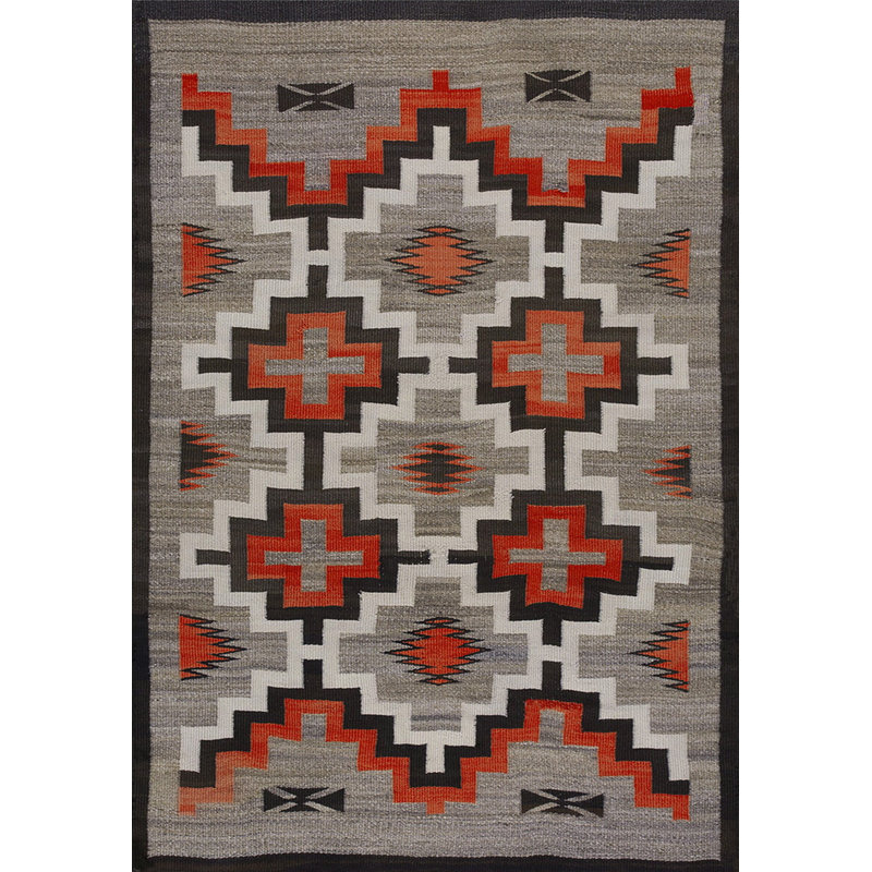 Small Scatter Size Rectangle Gray 1920s Wool Navajo American Antique Flat Weave Rug