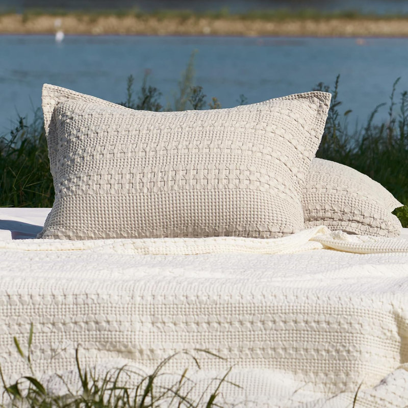 PHF 100% Cotton Ruffle Waffle Pillow Shams, 2 Pack Soft Skin-Friendly Bed Pillow Covers for Aesthetic Home Decor, 20x26"