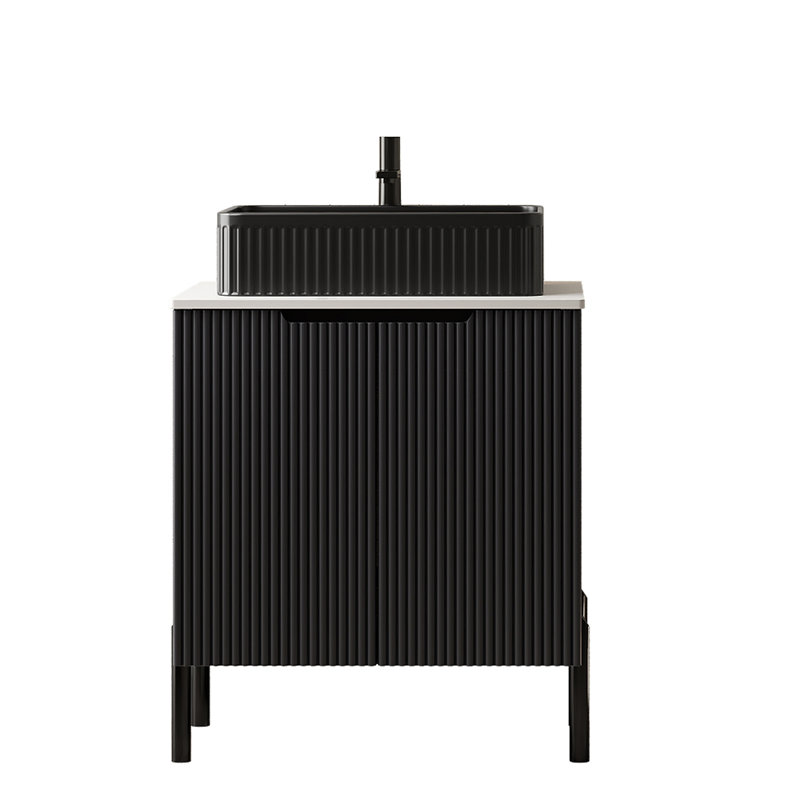 Meuble-lavabo de salle de bain avec lavabo, meuble de rangement autoportant avec 2 portes, lavabo en céramique et comptoir Carrara