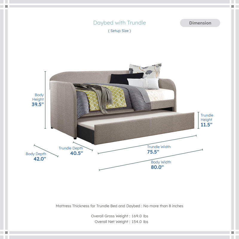 Duranko 80" Modern & Contemporary Daybed with Trundle with Premium Fabric Upholstery & Durable Wood Construction