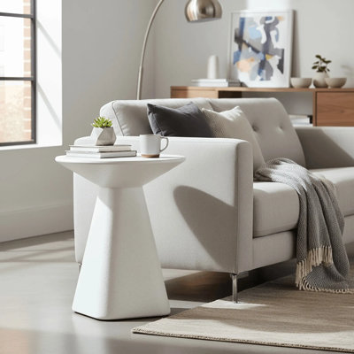 Elsie 18" Wide Circular Fiberstone Side Table For Indoor/Outdoor Use, Powder-Coated Finish, No Assembly Required For Living Rooms, Patios, Or Bedrooms