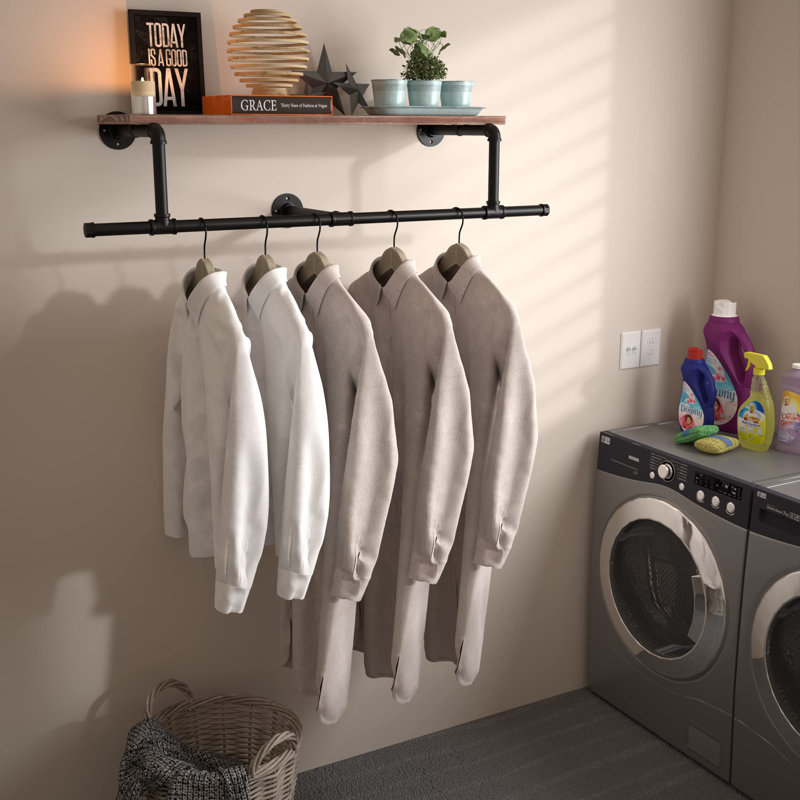 Industrial Pipe Clothing Rack With Top Shelf