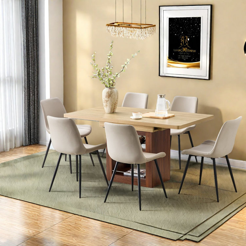 Extendable Dining Table Sets With Storage, Durable Mdf Wood, Modern Style For Kitchen