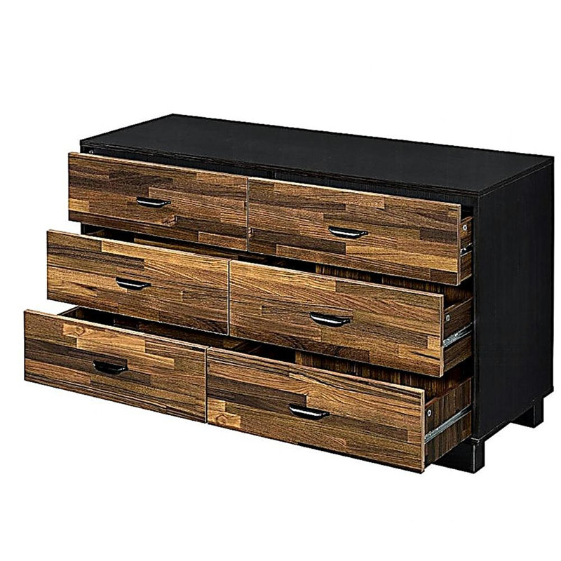 Commode 6 tiroirs noyer et noir