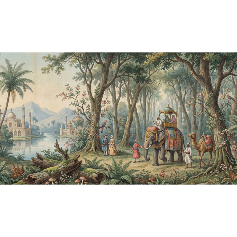 Papier peint paysage exotique éléphant moghol, Non-Woven Nonpasted, 200 po x 120 po