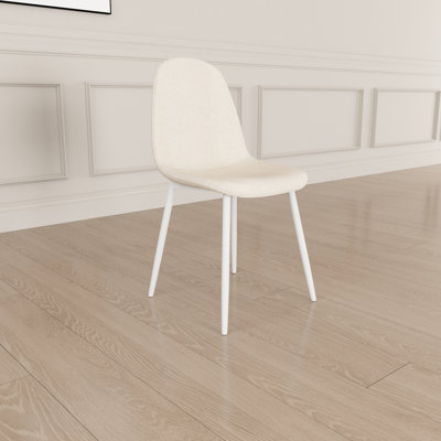 Beige Linen Covered Dining Chairs Of 4, With Strong White Metal Legs For Stability 4Pcs Padding And A Comfortable Space