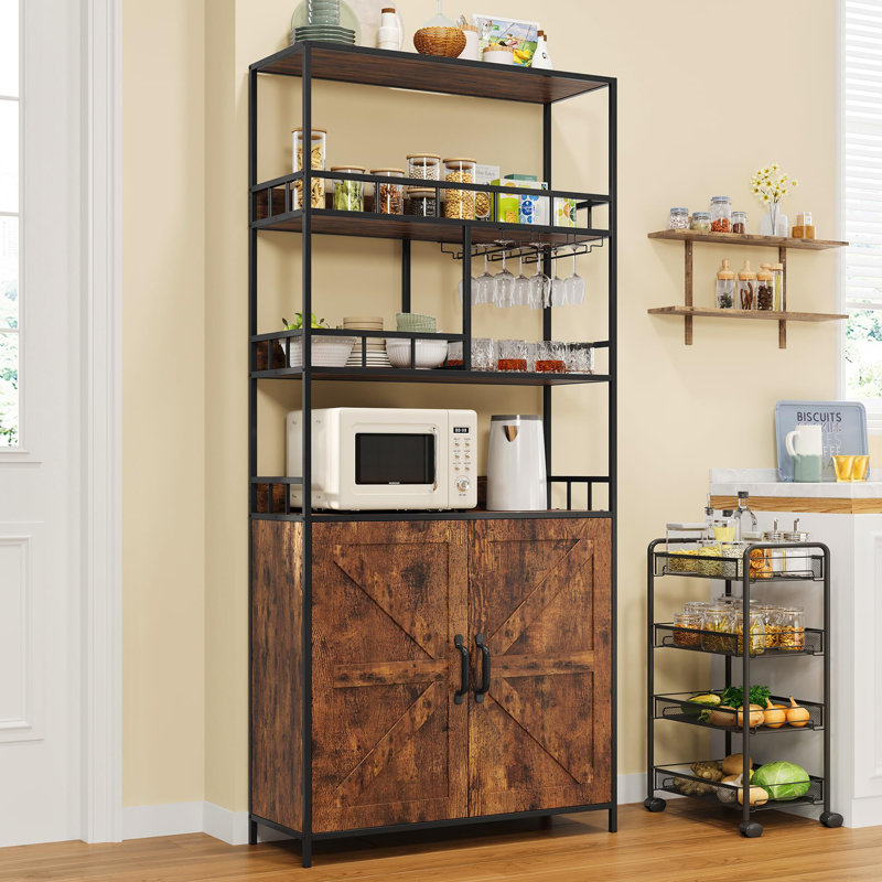 70.8" Bar Cabinet With Goblet Holder 5 Tier Bakers Rack With Cabinet Large Baker Rack