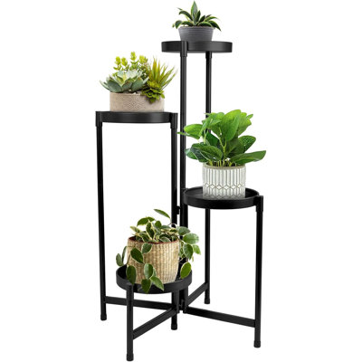 4 Tier Plant Stand Indoor Outdoor, 31 Inch Tall Metal Plant Shelf Waterproof, Plant Holder with Folding Design For Home