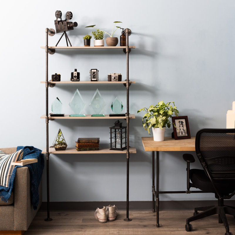 1/2 in. Black Steel Pipe 11.75 in. D x 72.5 in. H Floor Mounted 4-Tier Shelf Kit 1/2 in. Black Steel Pipe 11.75 in. D x 72.5 in. H Floor Mounted 4-Tier Shelf Kit