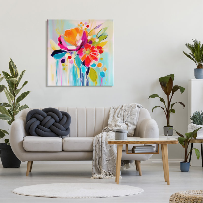 «Paint Drip Florals On Canvas» par Andrea Haase, reproduction, H 30 po x l 30 po x P 1,5 po