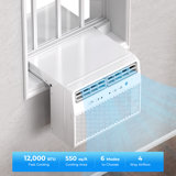 Electatic 12,000 Btu U-shaped Window Air Conditioner - Ultra Quiet 45db, Cools 550 Sq.ft, 6 Modes & Remote Control, Energy Saving With Sleep Mode & Auto Temp Sensor
