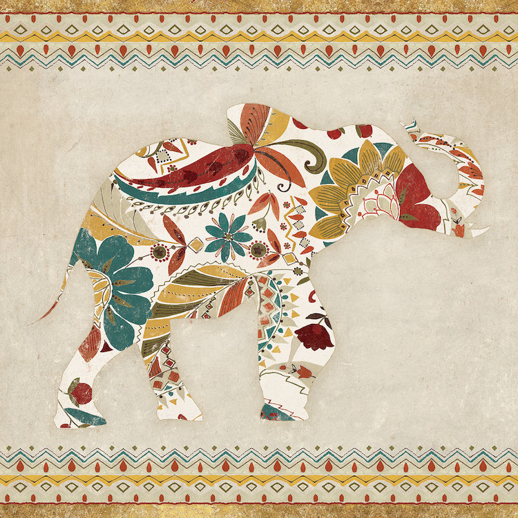 Boho Elephant I, impression sur toile tendue, H 18 po x l 18 po x P 1,5 po, Toile tendue