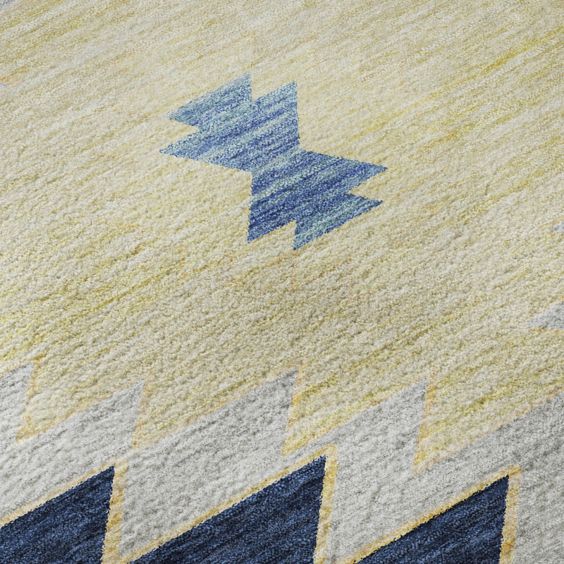 Premium Machine Washable Yamen AMF179 Spice Rug in , Blue, Rectangle 10' x 14'