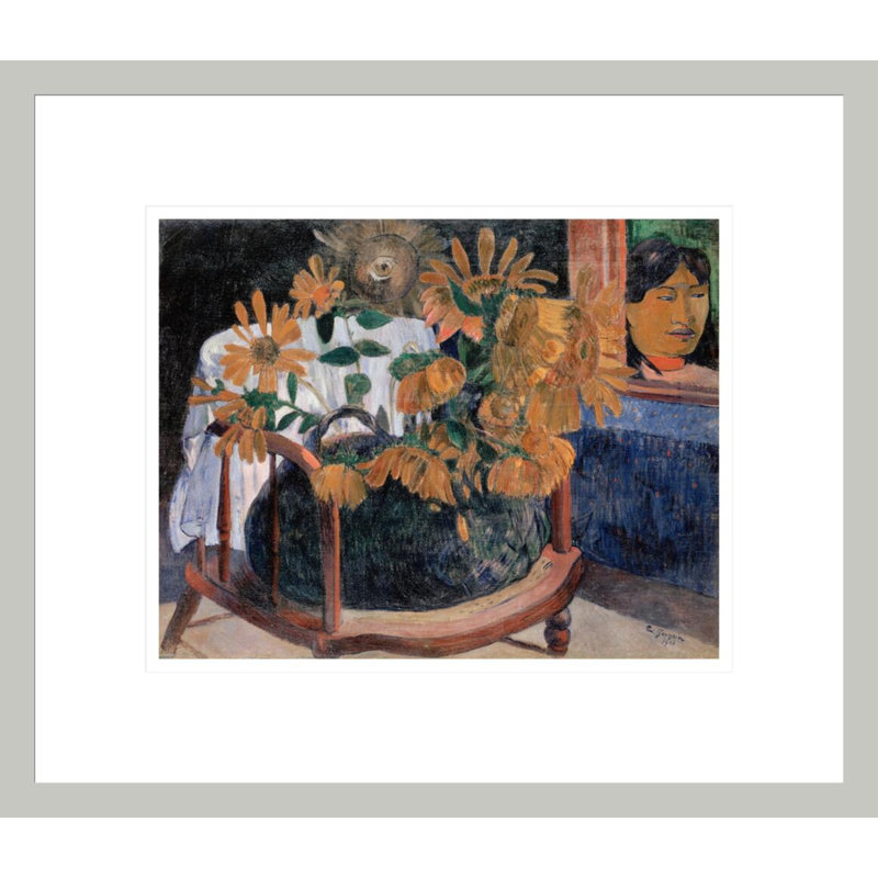 «Still Life with Sunflowers on a Fauteuil» par Paul Gauguin - Reproduction giclée encadrée, 13.75" H x 15.93" W