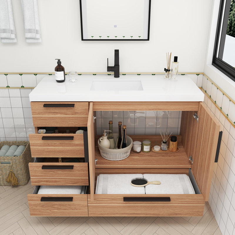 Meuble-lavabo autoportant avec tiroirs latéraux Carla, Chêne blanc, 47"
