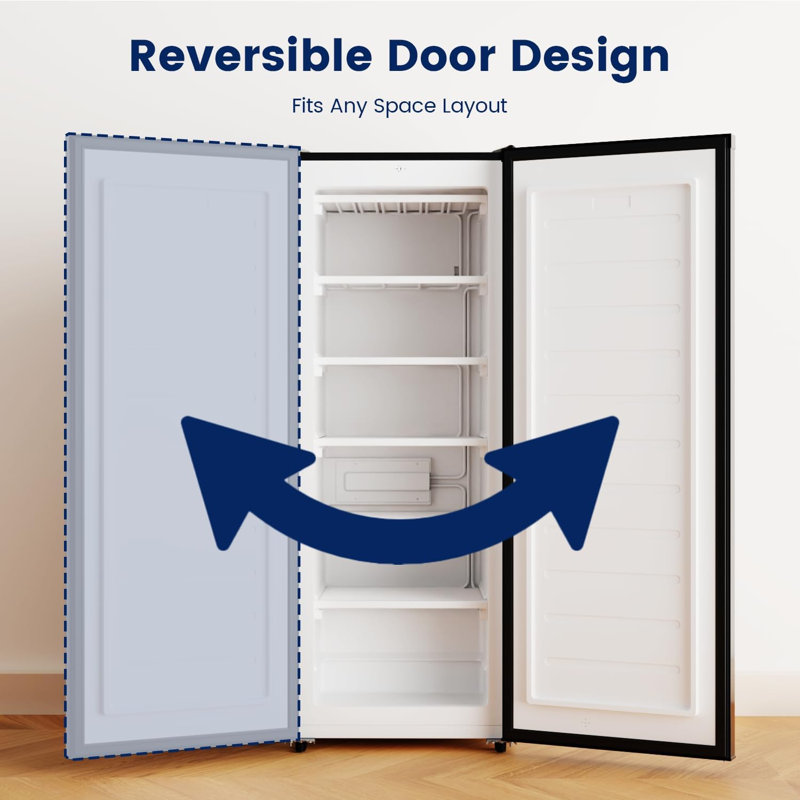 Congélateur vertical 6,5 pi cu, congélateur vertical avec thermostat réglable BANGson, tablettes amovibles, porte simple réversible, argent
