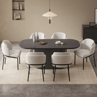 70" Modern Oval Black Dining Table Set with 6 Chairs for Kitchen, Bar, Living Room