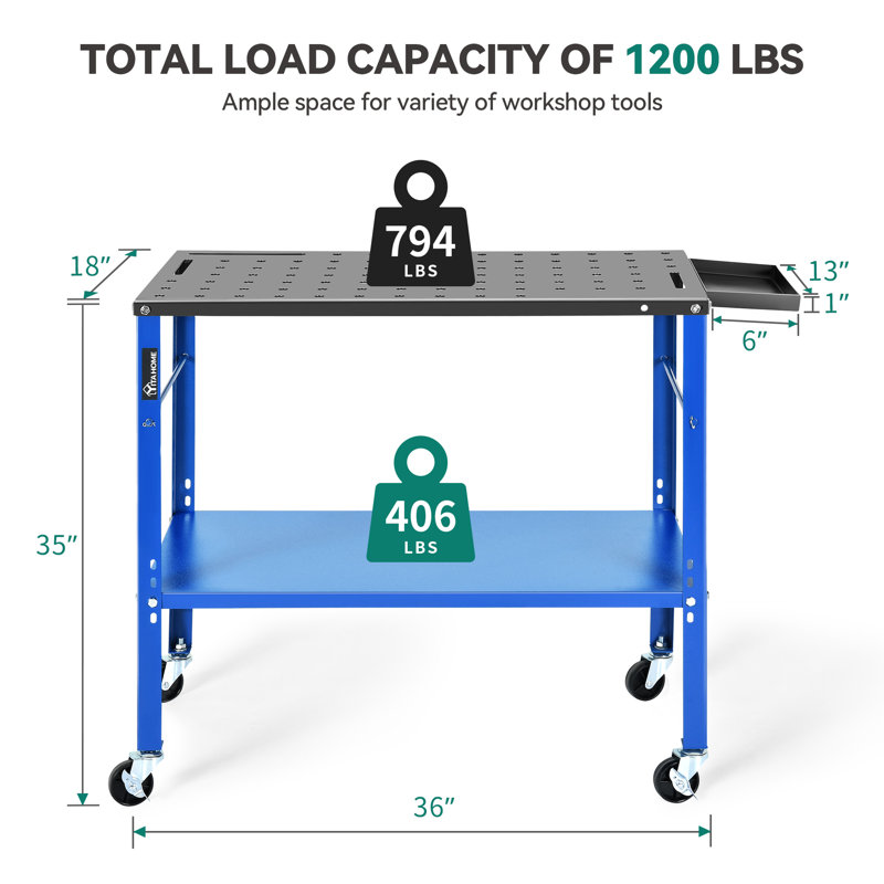 35'' H X 36'' W X 18'' D Welding Table, Adjustable Height Workbench with Shelf