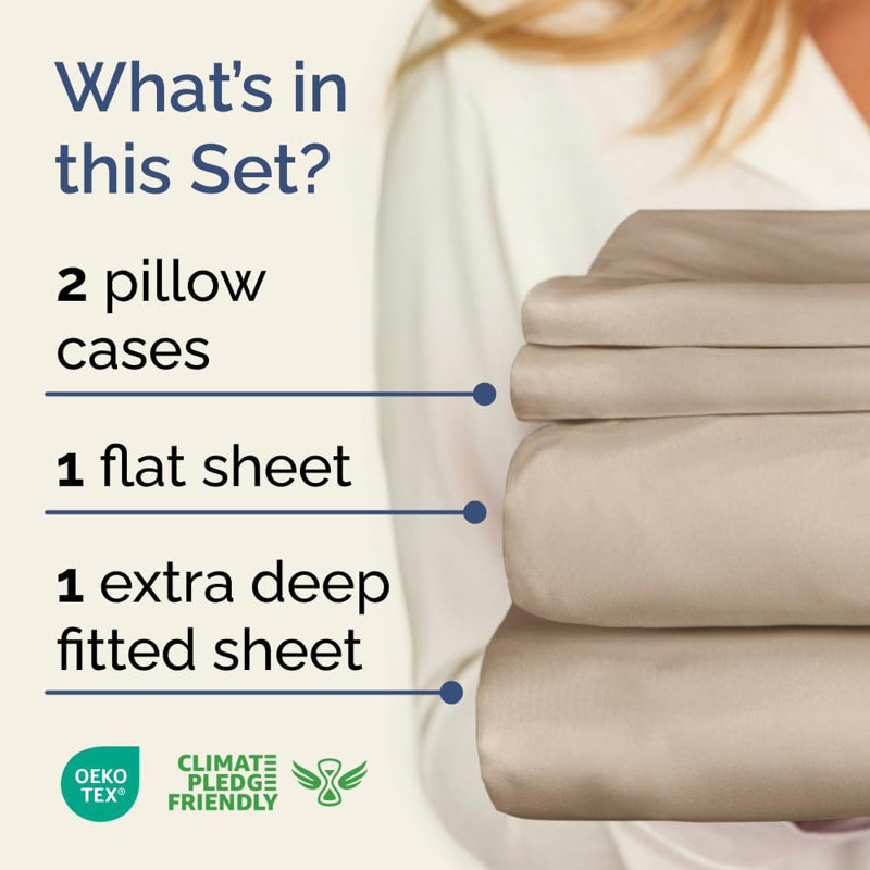 Extra Deep Pocket Sheet Set, Cooling & Breathable Bed Sheets, Soft Hotel Luxury Bedding, Fits 18–24 Inch Mattress, Wheat